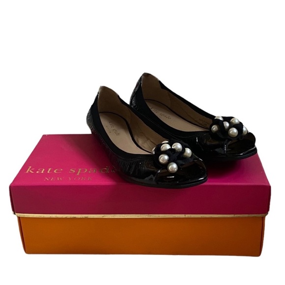 Kate Spade Black Patent Leather Bindi Open Toe Ballet Flats Size 7.5 - Picture 3 of 10